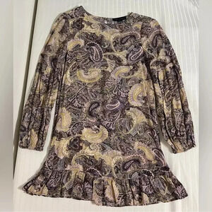 Sanctuary paisley baby doll long sleeve dress. Poet sleeves. Purple Cream Small
